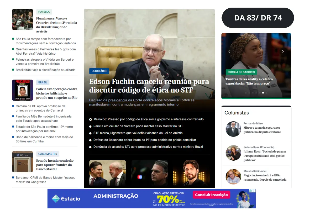 Portal Brasileiro DA 83 DR 74 com 4 milhões de visitas mensais